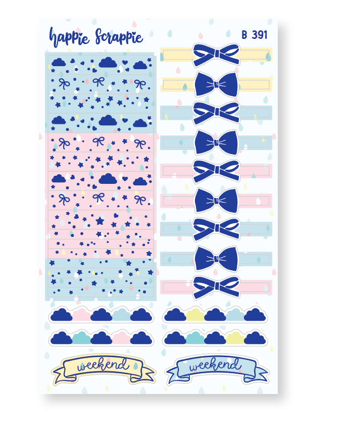 Planner Stickers : Spring Shower //  Header (B391)  // Holo Silver Foiled (Collab with OMWL)