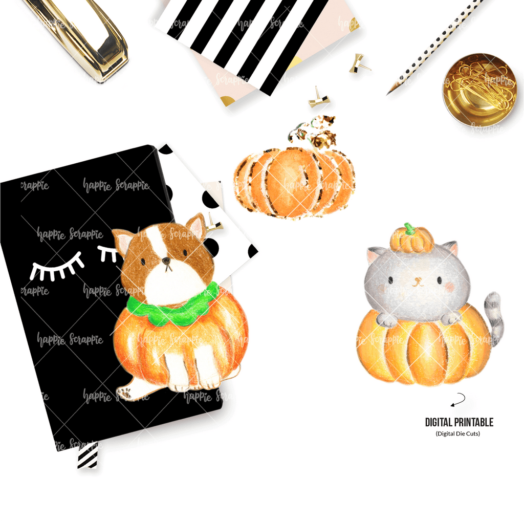 DIGITAL DOWNLOAD! - No Physical Product : Sweater Weather/ Pumpkin Winnie & Kitty (Color Pencil Artwork)