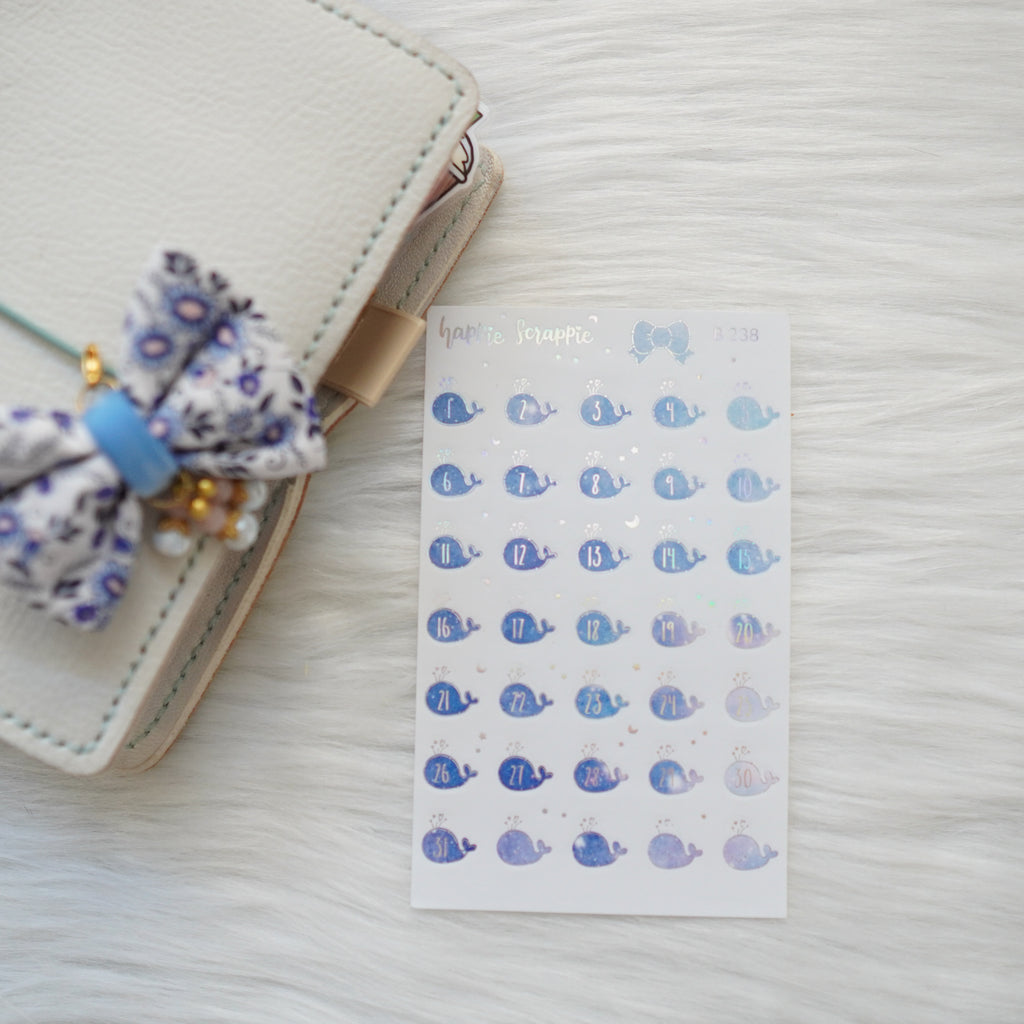 Planner Stickers : Constellation - Foiled Whale Date Dots (B238)