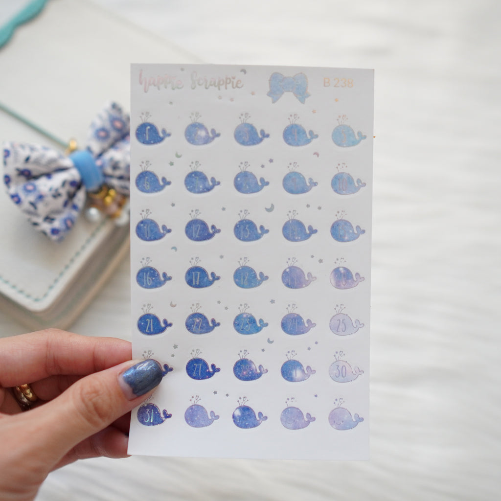 Planner Stickers : Constellation - Foiled Whale Date Dots (B238)