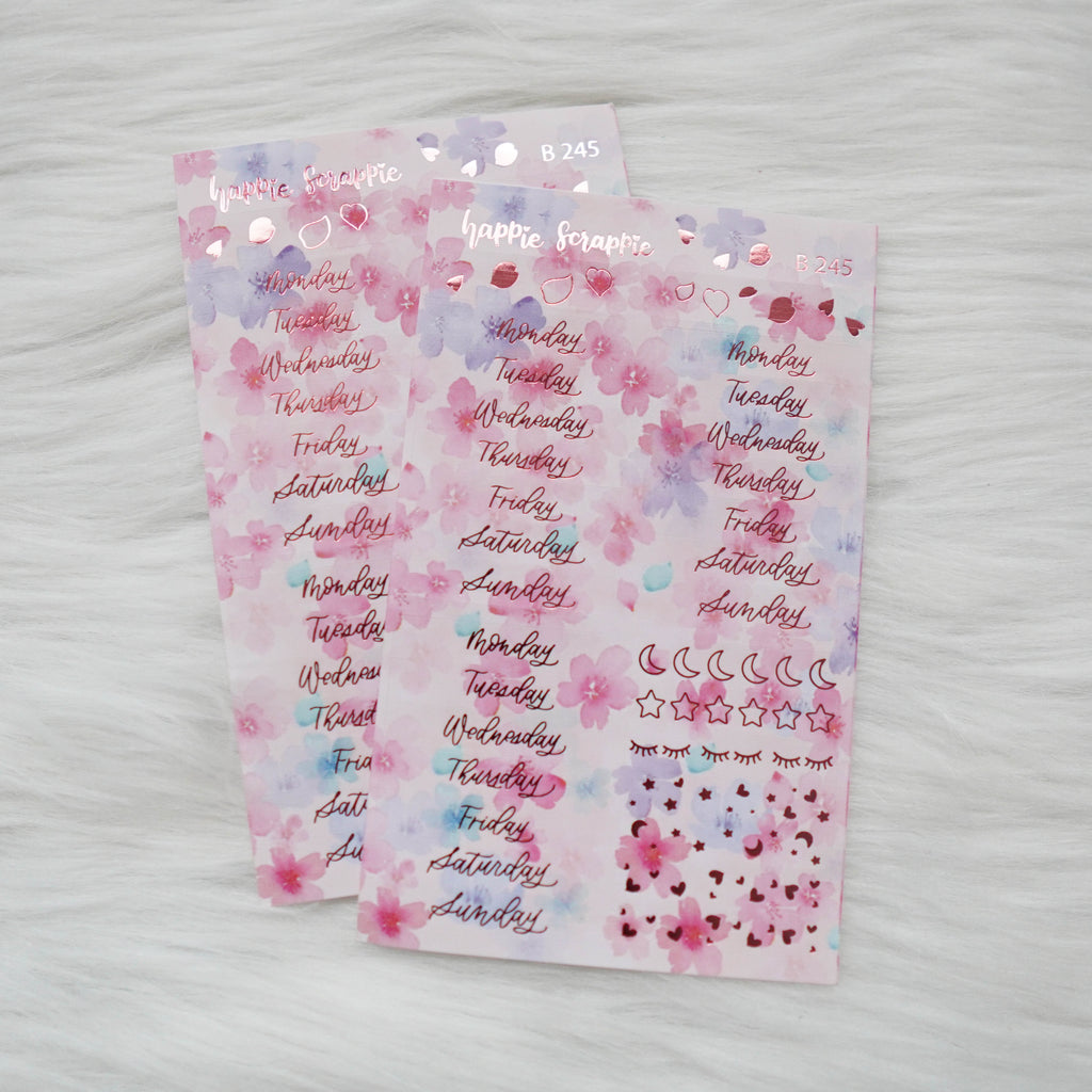 Planner Stickers : Skinny Date Cover // Blossom (2 Foiled sheets) (B245)