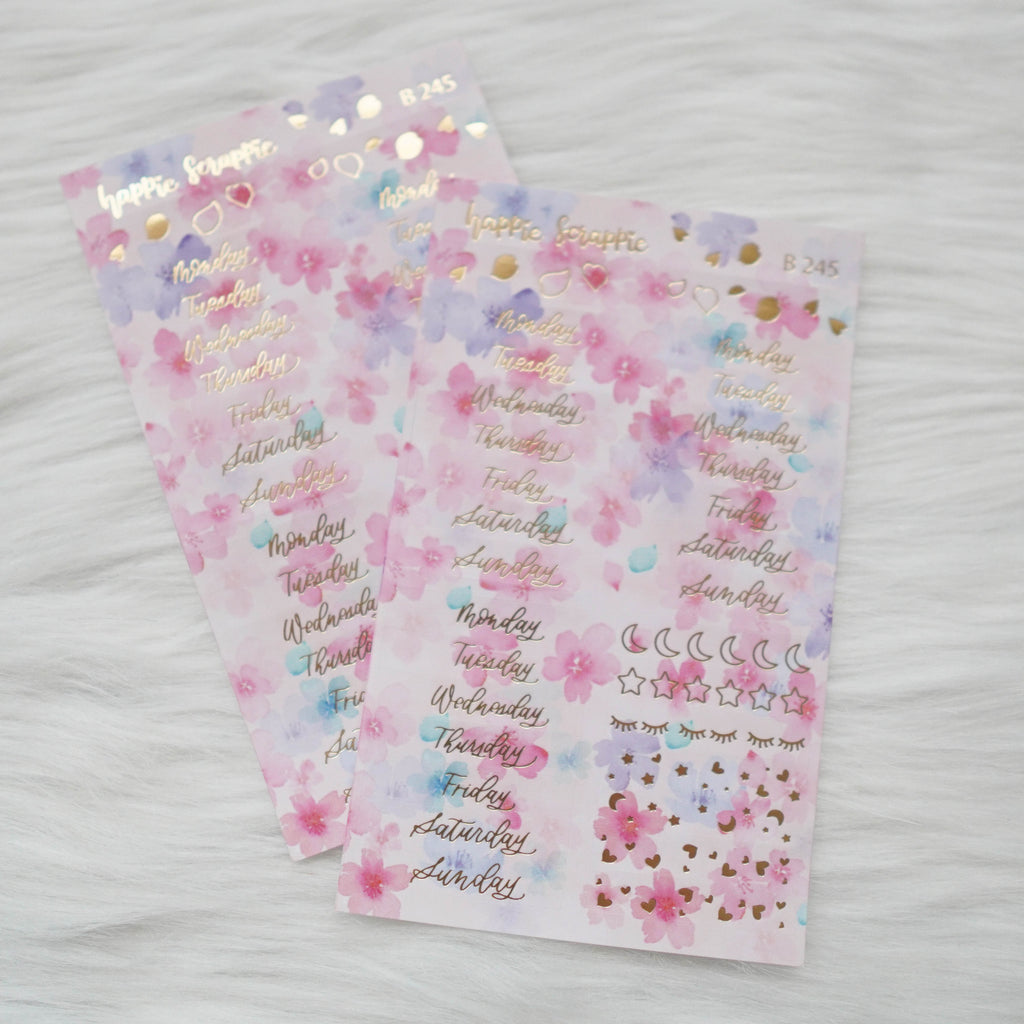 Planner Stickers : Skinny Date Cover // Blossom (2 Foiled sheets) (B245)