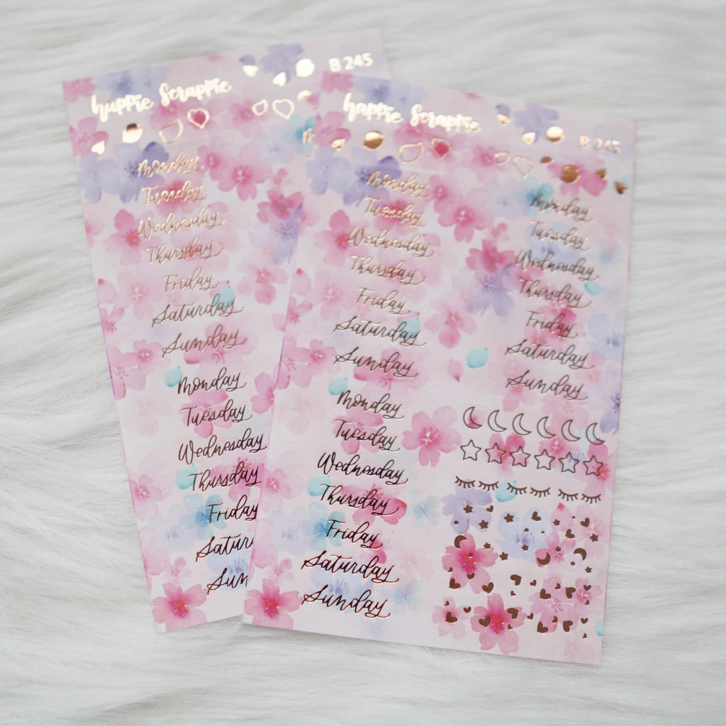 Planner Stickers : Skinny Date Cover // Blossom (2 Foiled sheets) (B245)
