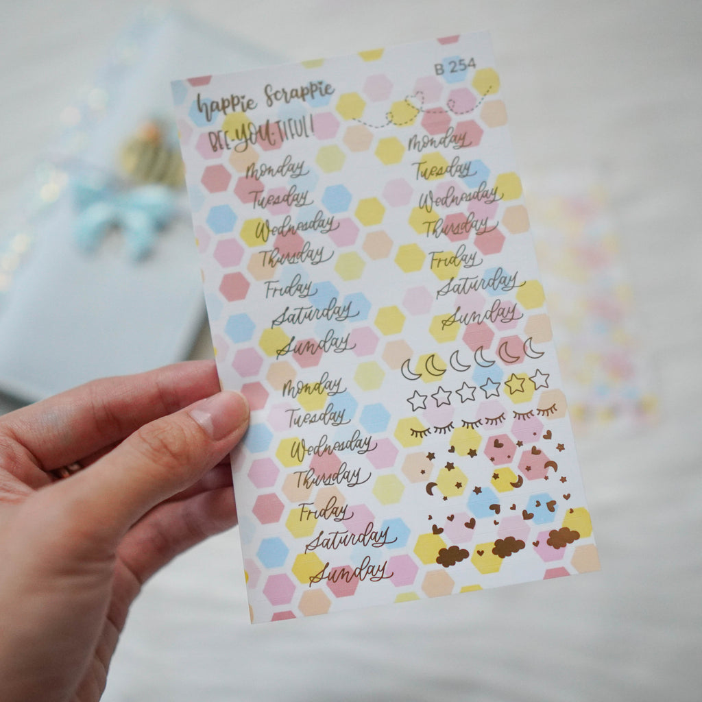 Planner Stickers : Skinny Date Cover // Bee-YOU-tiful (2 Foiled sheets) (B254)