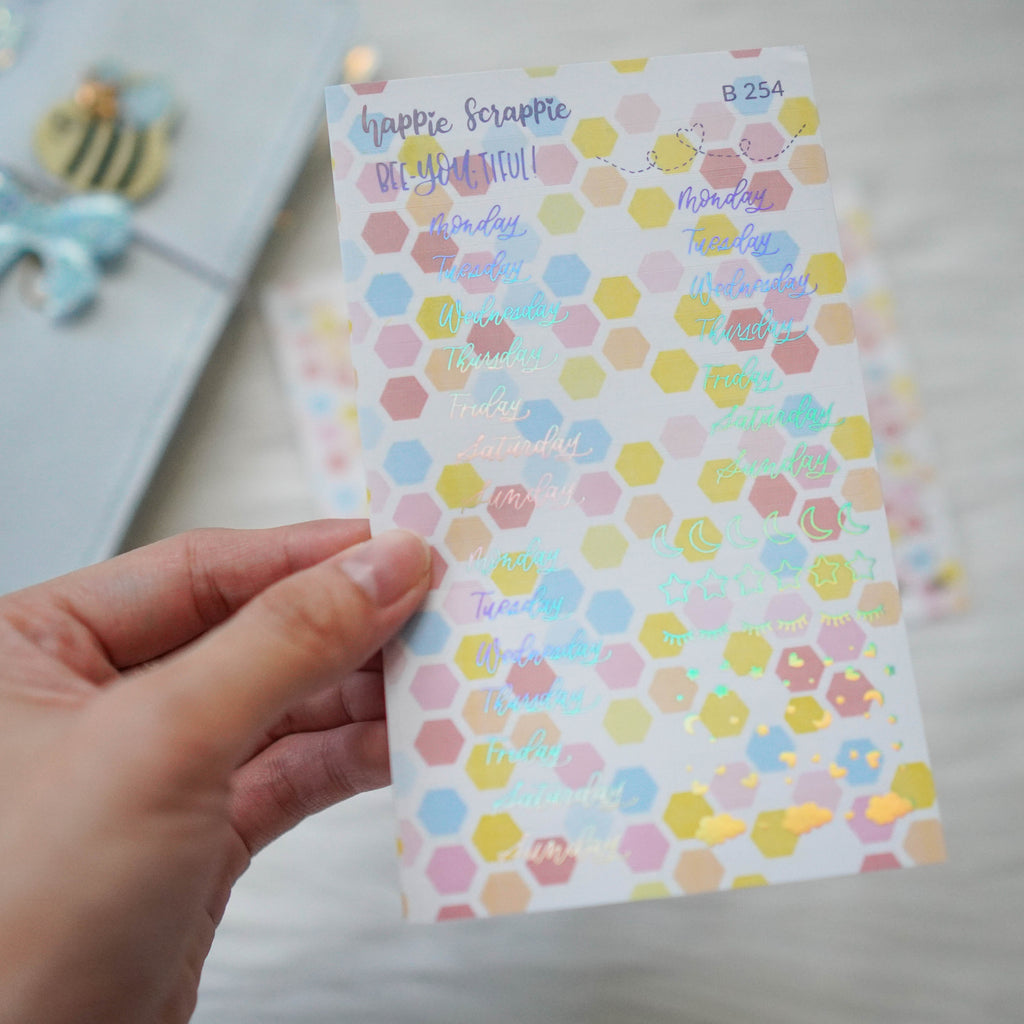 Planner Stickers : Skinny Date Cover // Bee-YOU-tiful (2 Foiled sheets) (B254)
