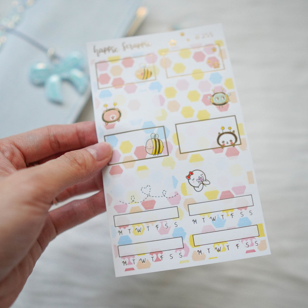 Planner Stickers : Bee-YOU-tiful // Foiled Half Boxes (B255)