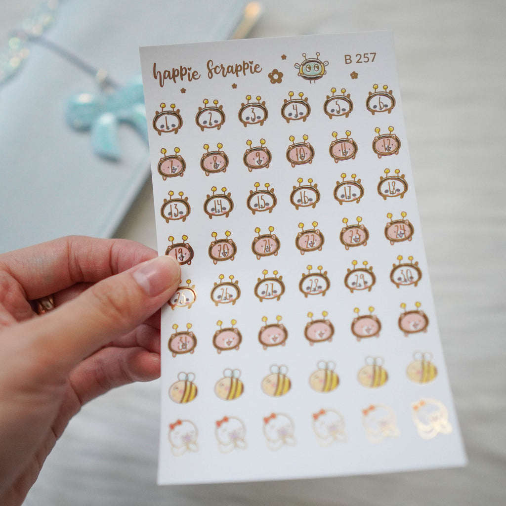 Planner Stickers : Bee-YOU-tiful //  Foiled Panda & Maru Date Dots (B257)