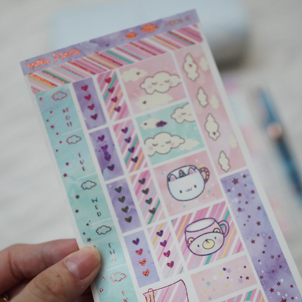 Hobonichi Weeks Sticker Kit - Hugs In A Mug // H006 - Foiled Stickers