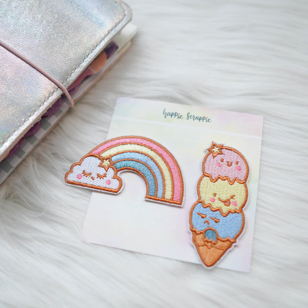 Fabric Patch : You're My Happy  // Rainbow & Ice Cream (Set of 2)