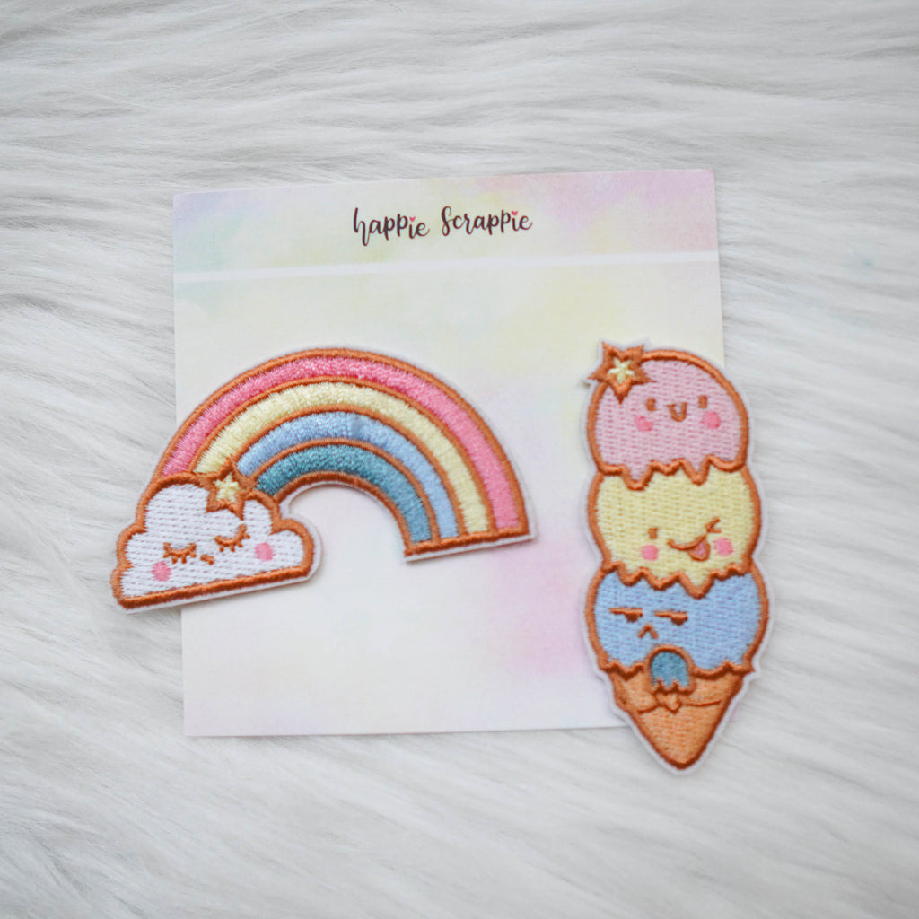 Fabric Patch : You're My Happy  // Rainbow & Ice Cream (Set of 2)