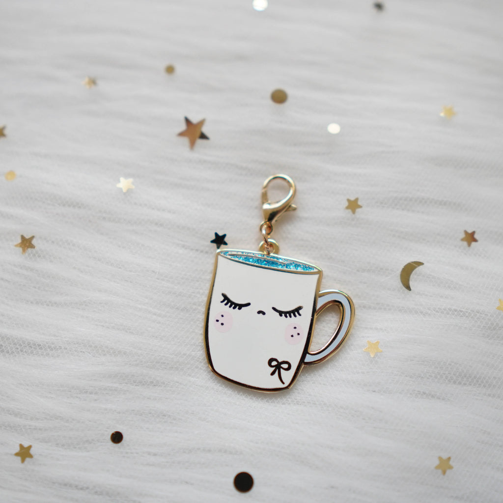 Dangling Charms : Glittery White Coffee Mug // With Lobster Clasp