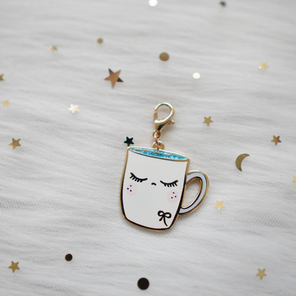 Dangling Charms  : Glittery White Coffee Mug // With Lobster Clasp