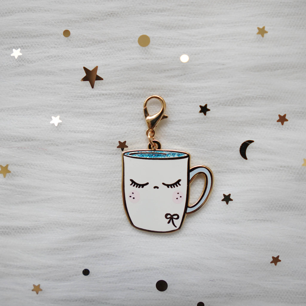 Dangling Charms  : Glittery White Coffee Mug // With Lobster Clasp