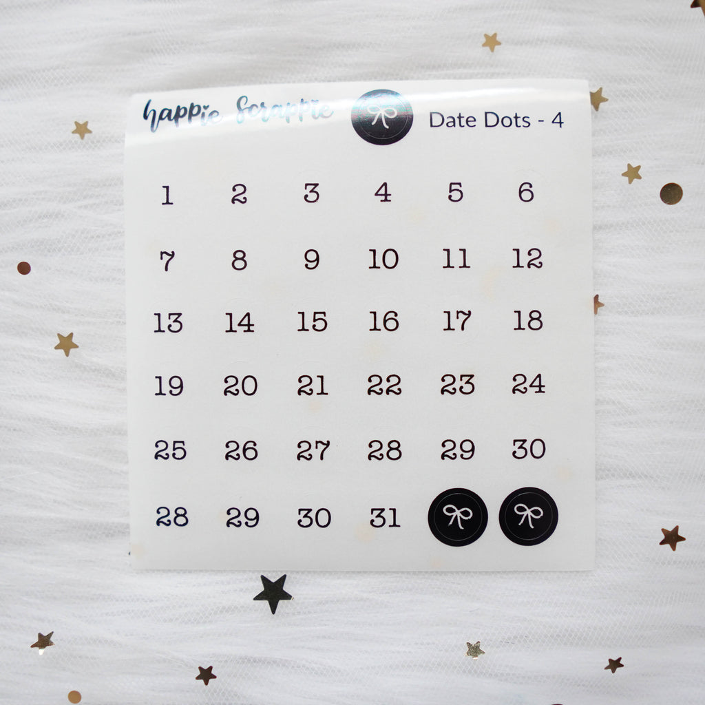 Mini Stickers : Date Numbers / Date Dots 4 (CLEAR Round) | HappieScrappie