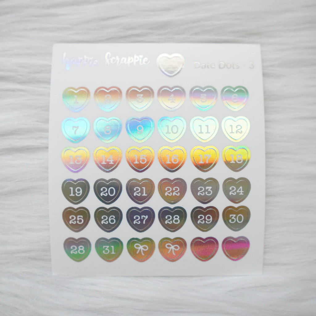 Mini Stickers : Date Numbers / Date Dots 3 (Hearts)