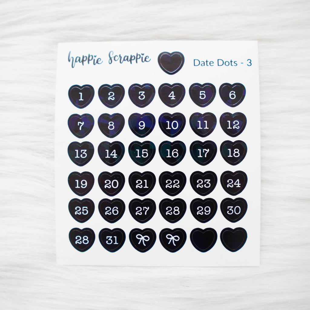 Mini Stickers : Date Numbers / Date Dots 3 (Hearts)