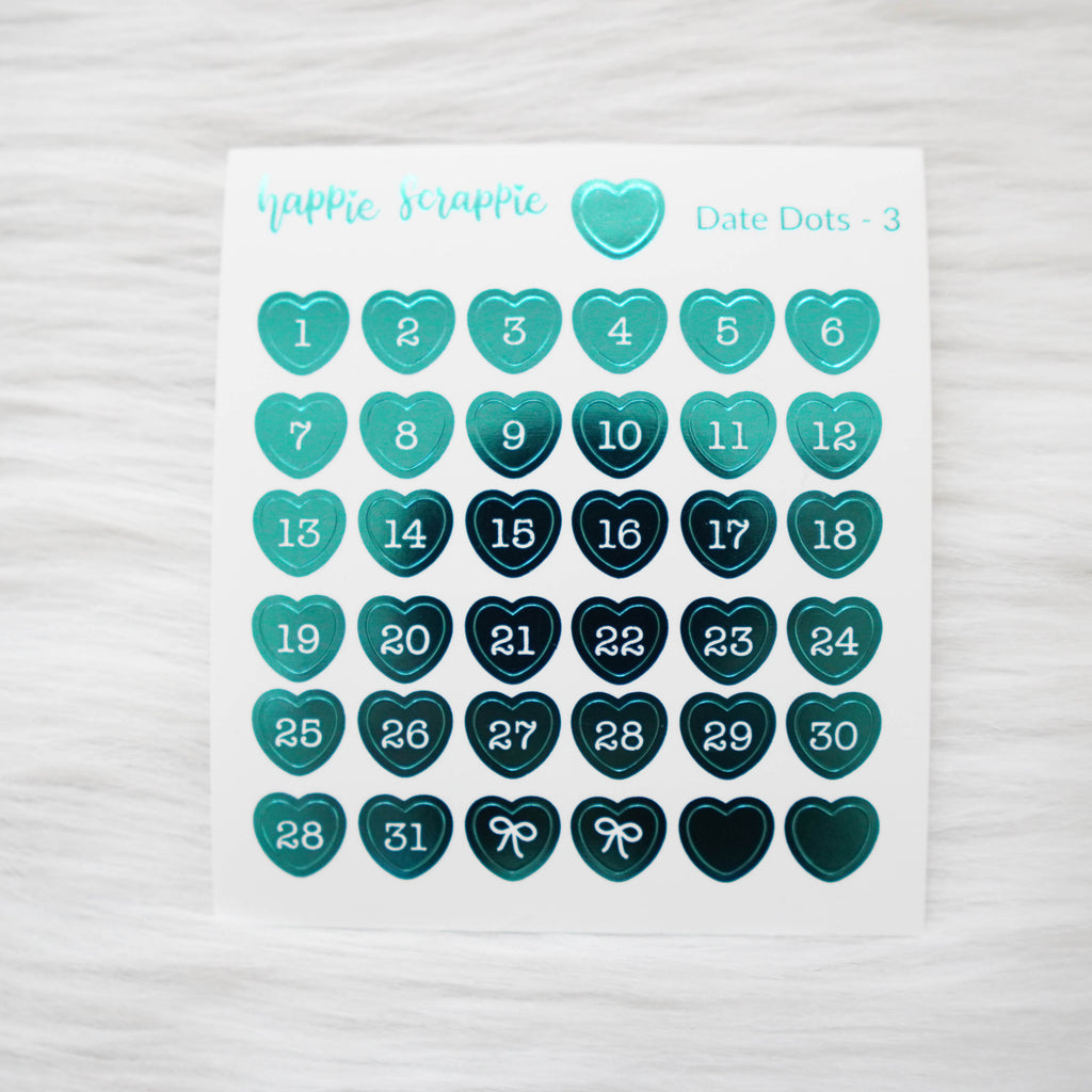 Mini Stickers : Date Numbers / Date Dots 3 (Hearts)