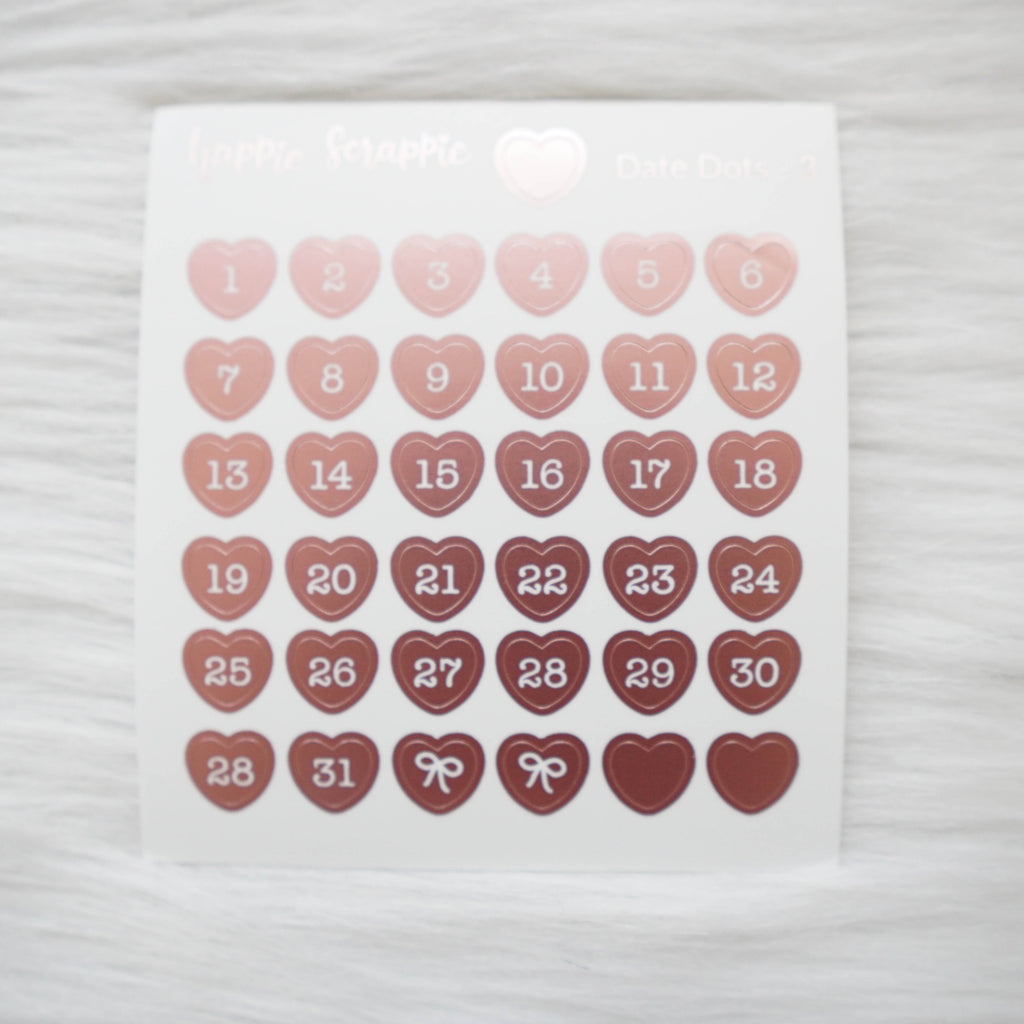 Mini Stickers : Date Numbers / Date Dots 3 (Hearts)