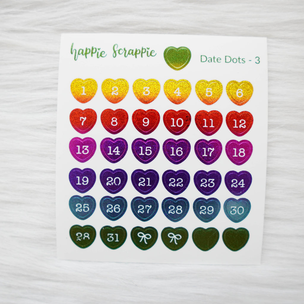 Mini Stickers : Date Numbers / Date Dots 3 (Hearts)