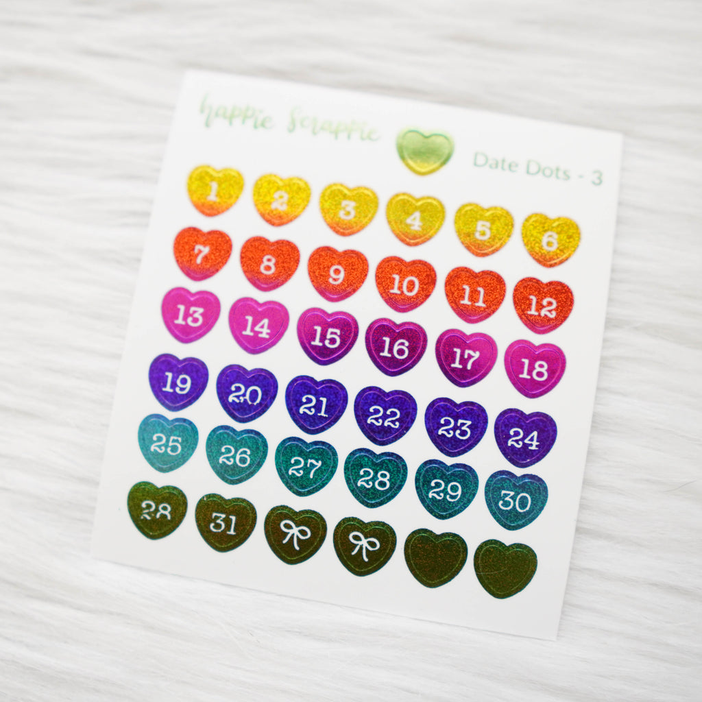 Mini Stickers : Date Numbers / Date Dots 3 (Hearts)