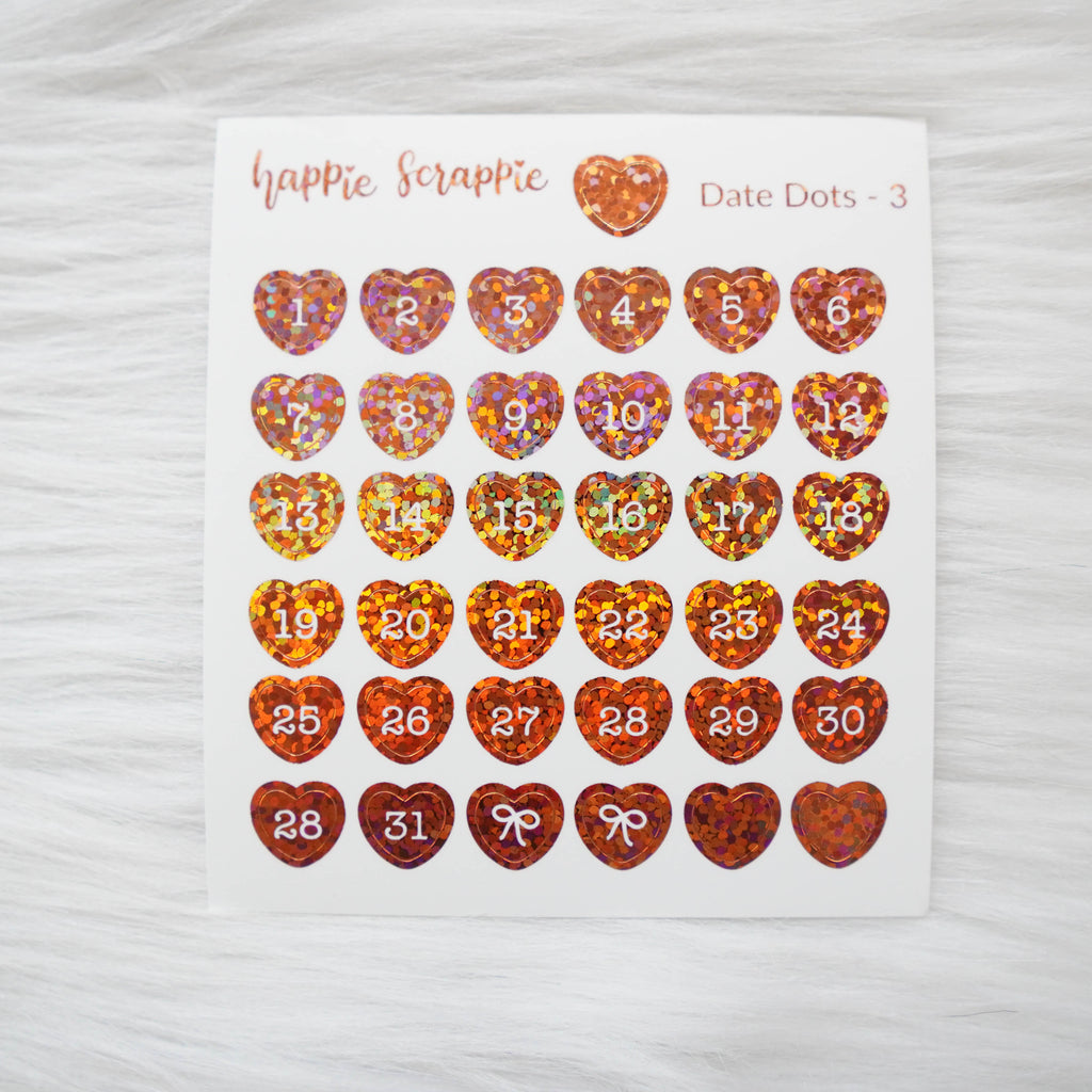 Mini Stickers : Date Numbers / Date Dots 3 (Hearts)