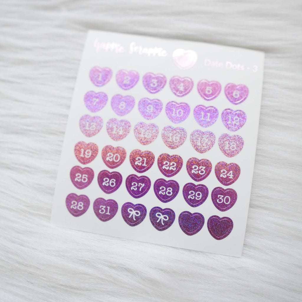 Mini Stickers : Date Numbers / Date Dots 3 (Hearts)