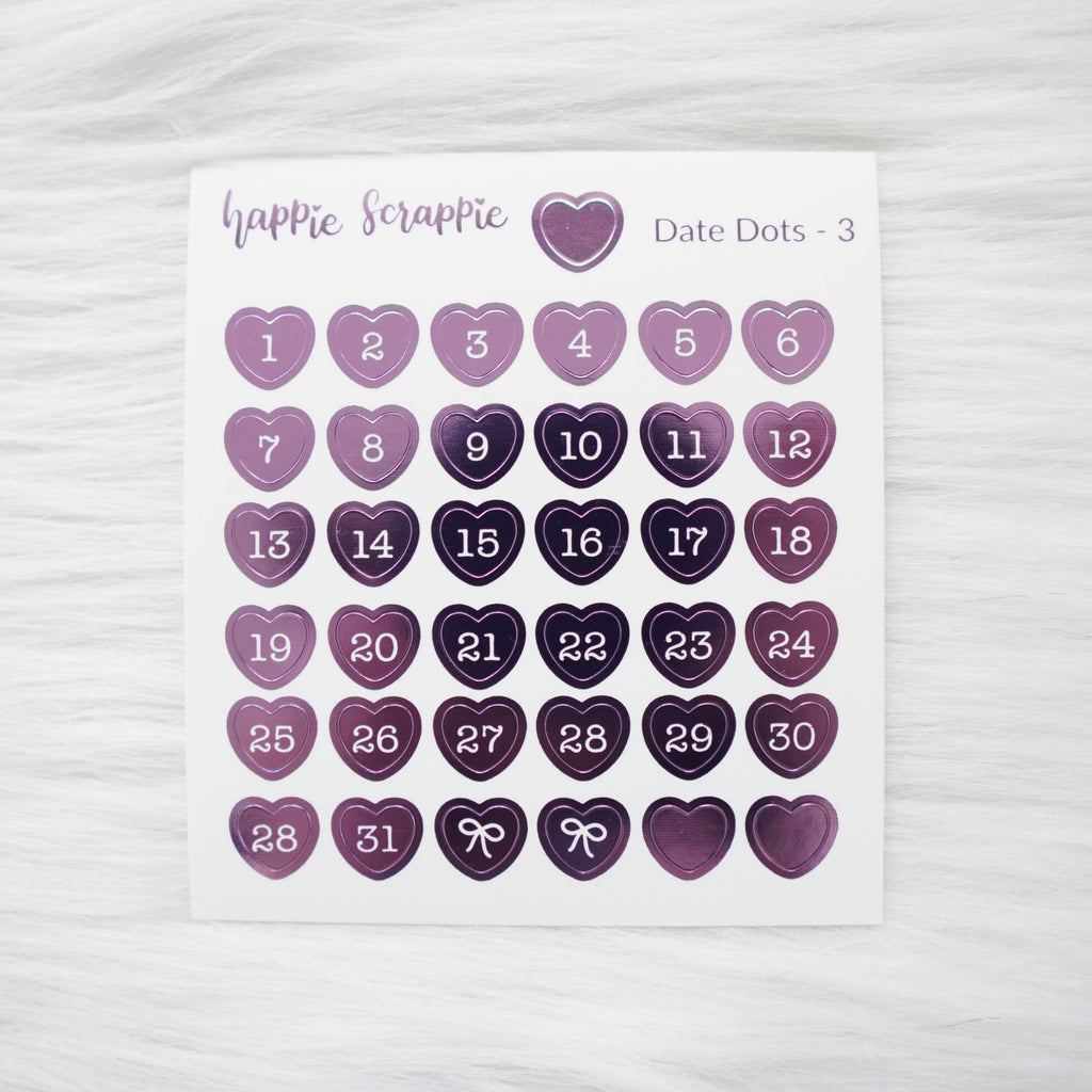 Mini Stickers : Date Numbers / Date Dots 3 (Hearts)