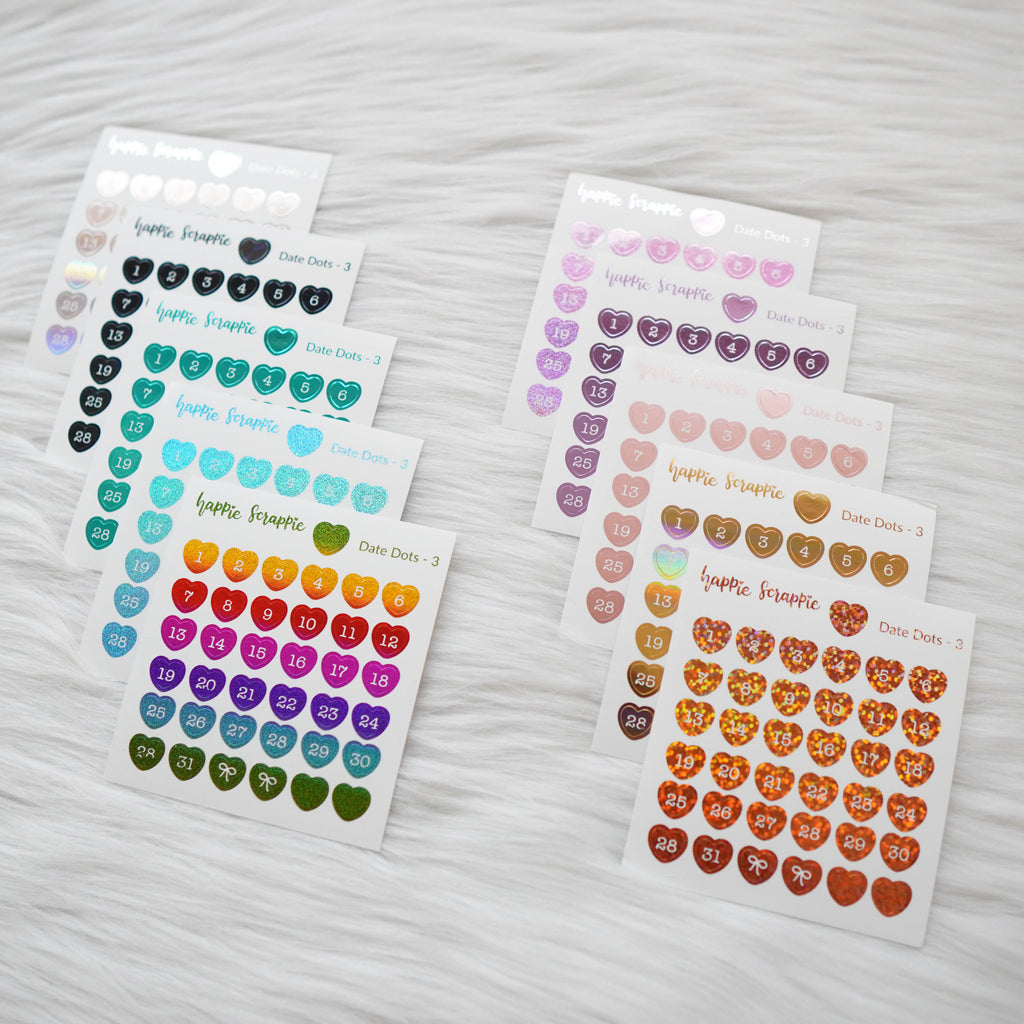 Mini Stickers : Date Numbers / Date Dots 3 (Hearts)