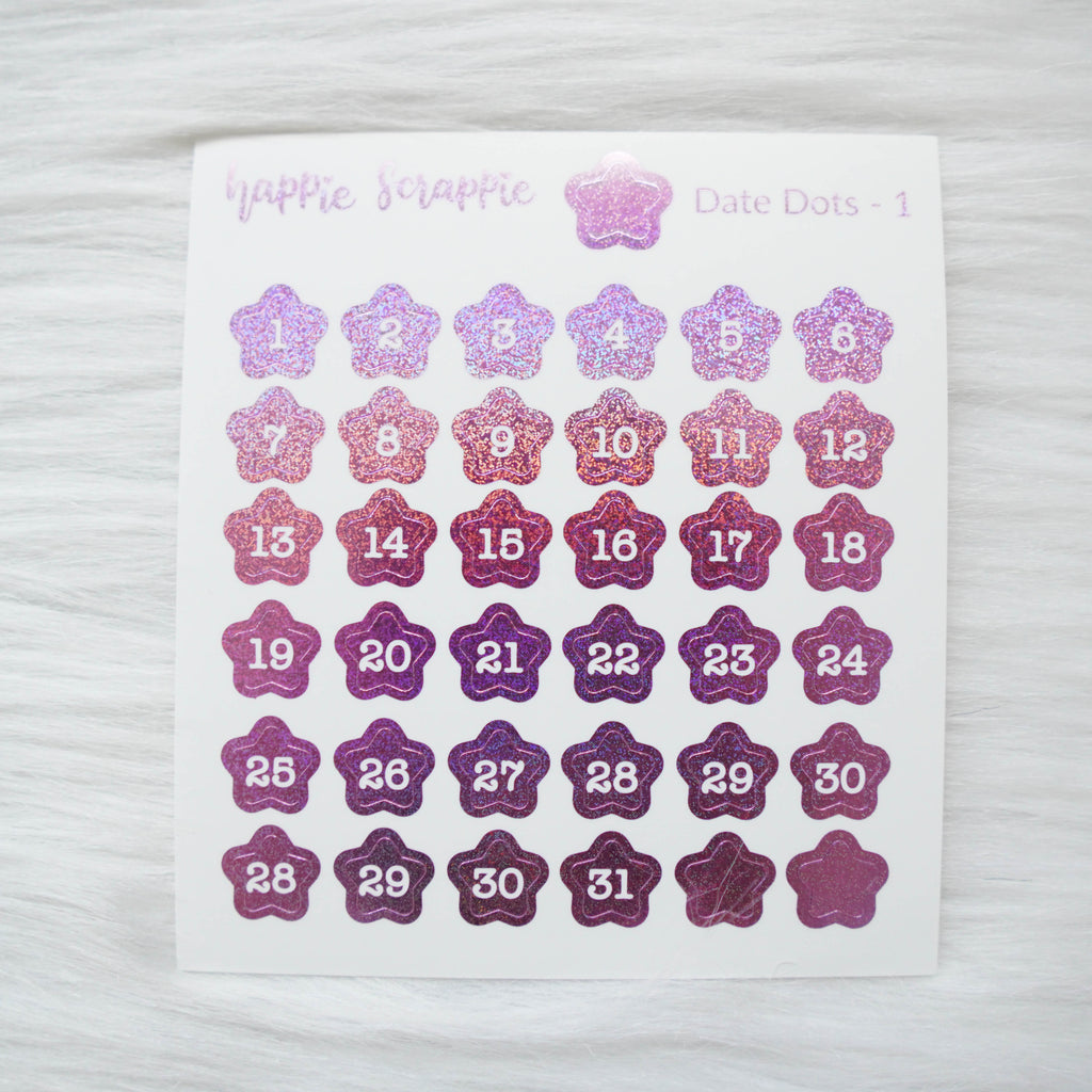 Mini Stickers : Date Numbers / Date Dots 1 (Stars)