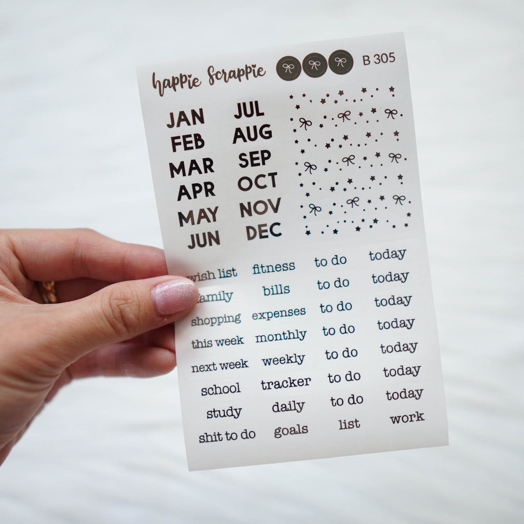 Planner Stickers : Foiled Month & Headers  (B305) // Clear Label Sticker