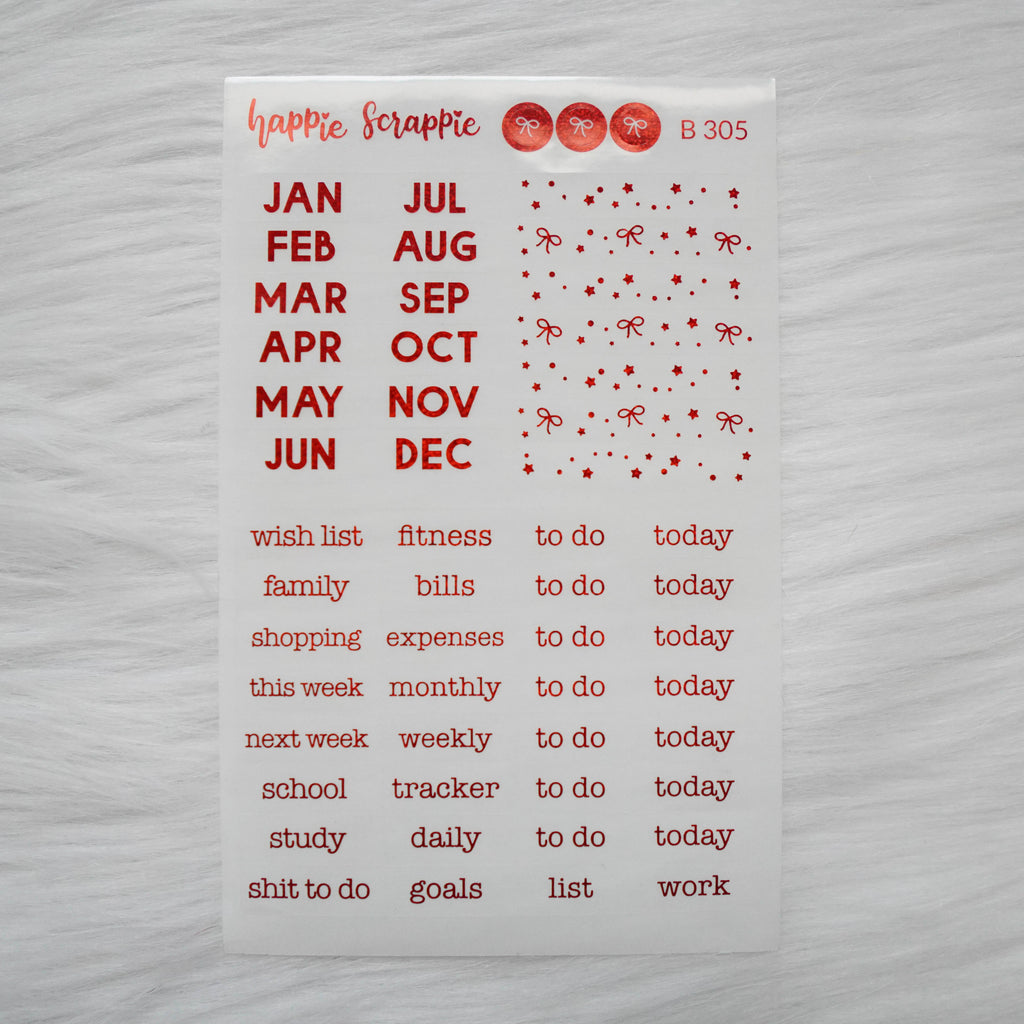 Planner Stickers : Foiled Month & Headers  (B305) // Clear Label Sticker