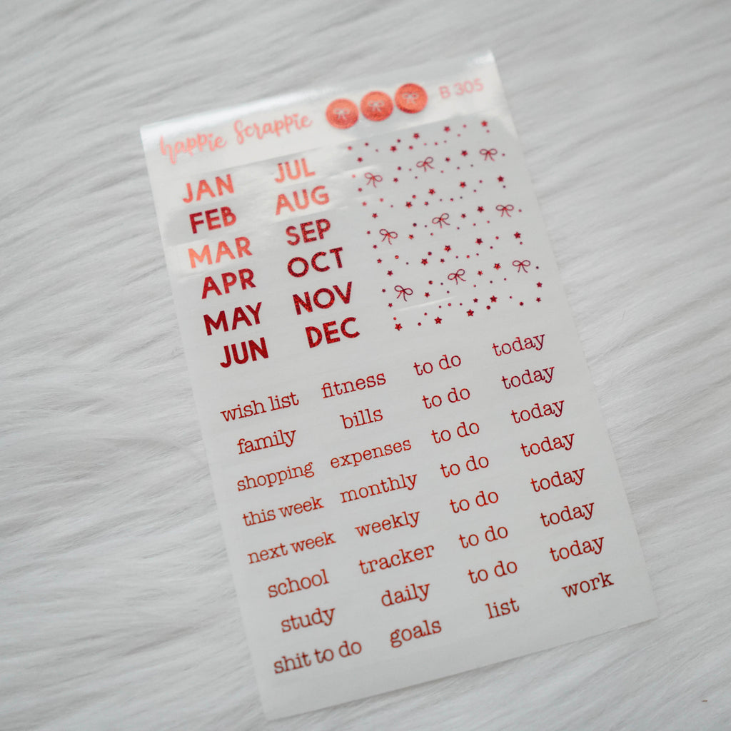 Planner Stickers : Foiled Month & Headers  (B305) // Clear Label Sticker