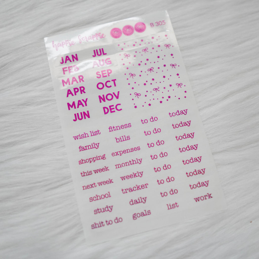 Planner Stickers : Foiled Month & Headers  (B305) // Clear Label Sticker