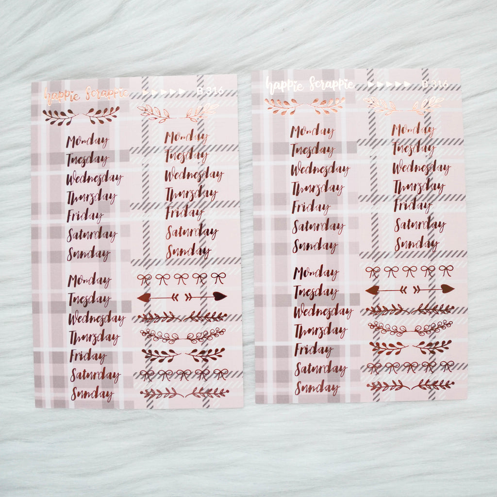 Planner Stickers : Skinny Date Cover // Warm & Fuzzy (2 Foiled sheets) (B316)