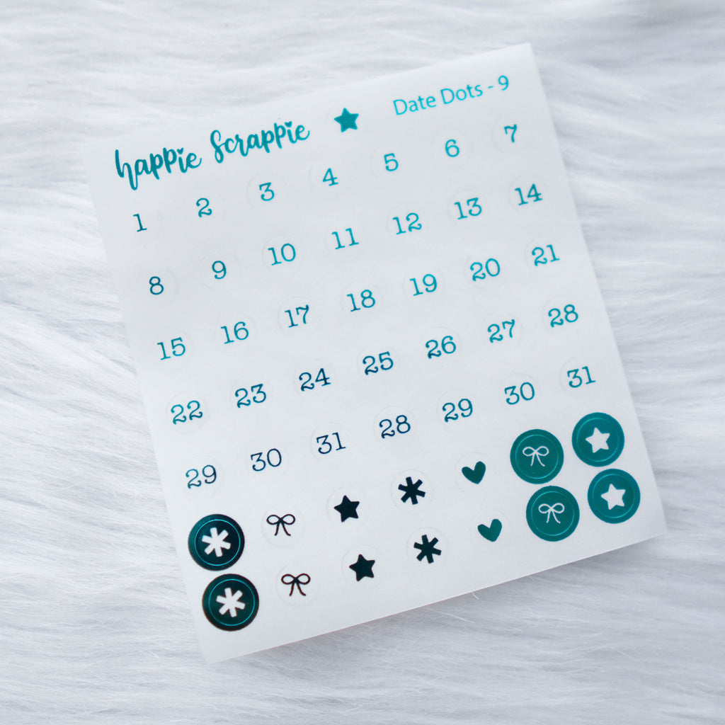 Mini Stickers : Date Numbers / Date Dots 9 (MINI CLEAR Round ...
