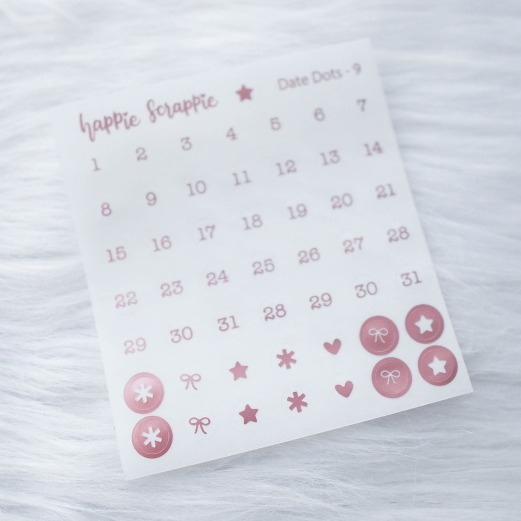 Mini Stickers : Date Numbers / Date Dots 9 (MINI CLEAR Round)