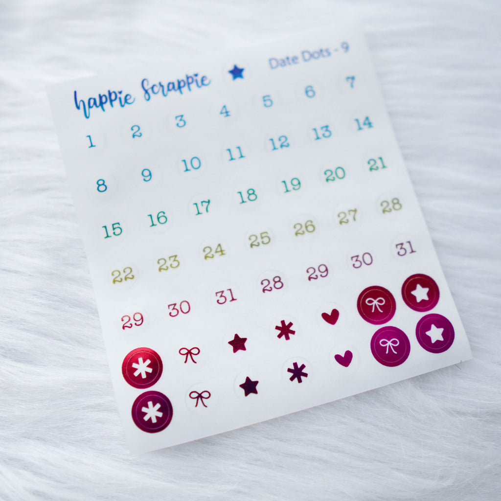 Mini Stickers : Date Numbers / Date Dots 9 (MINI CLEAR Round)