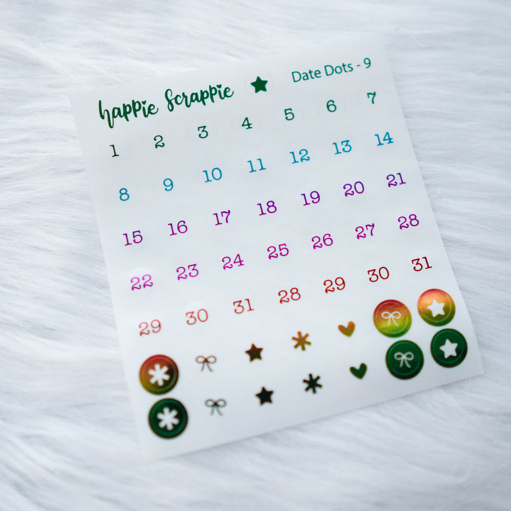 Mini Stickers : Date Numbers / Date Dots 9 (MINI CLEAR Round)