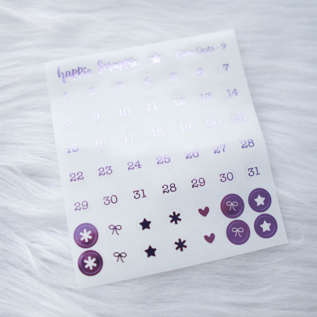 Mini Stickers : Date Numbers / Date Dots 9 (MINI CLEAR Round)