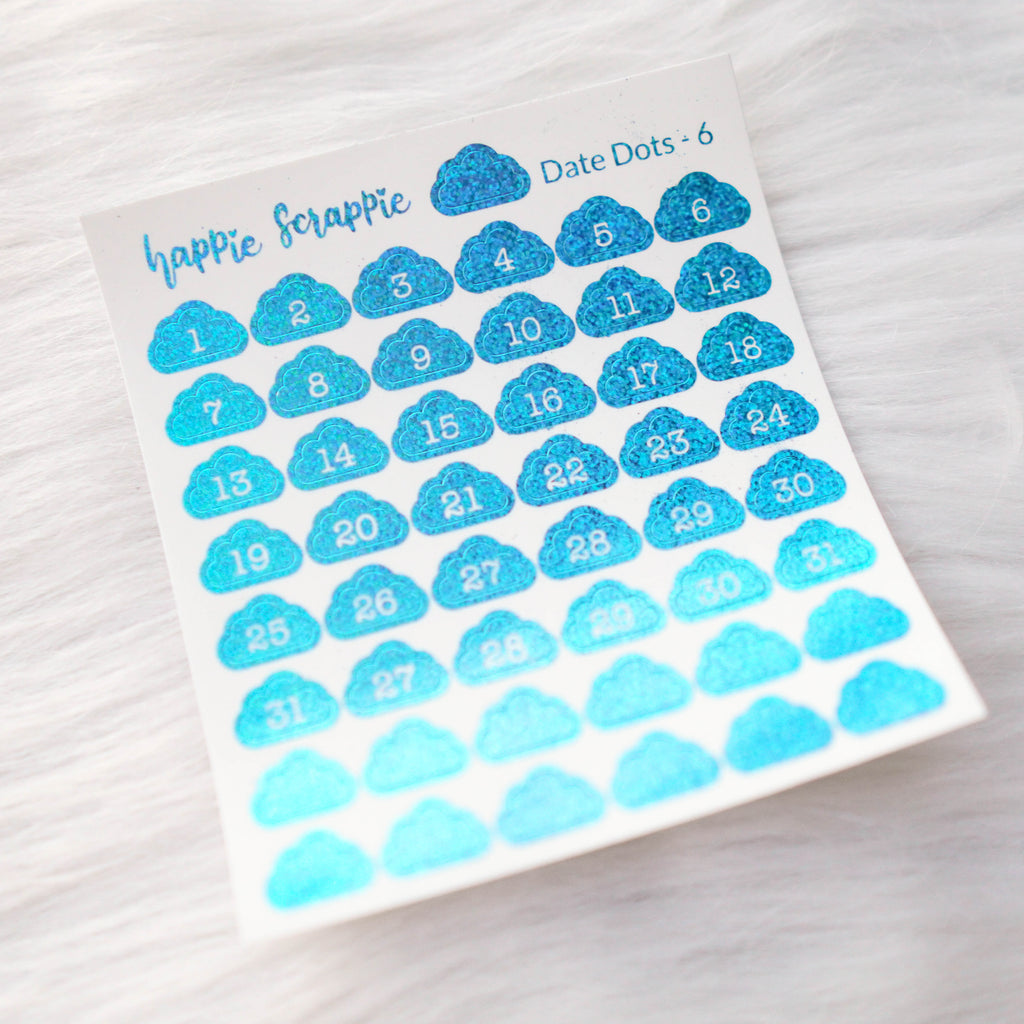 Mini Stickers : Date Numbers / Date Dots 6 (Cloud)