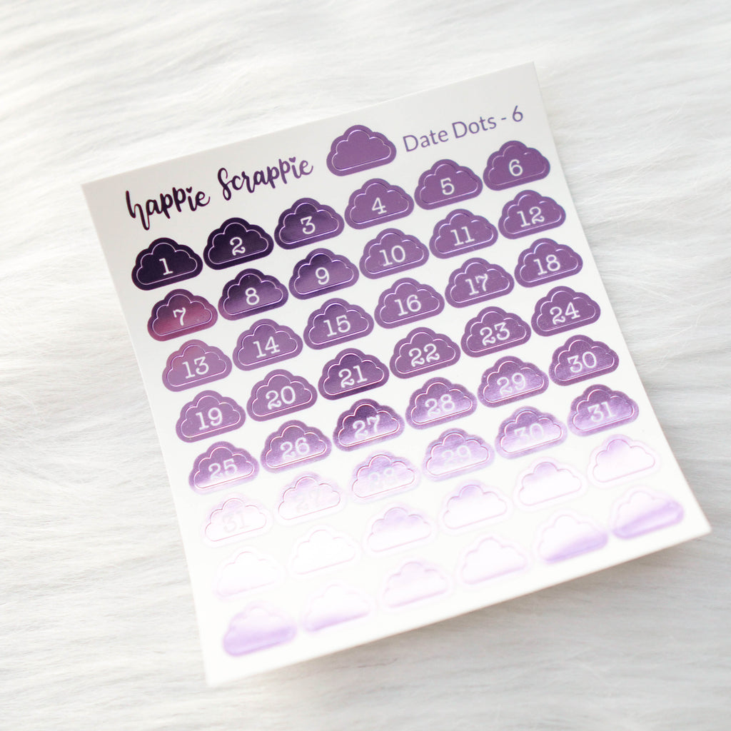 Mini Stickers : Date Numbers / Date Dots 6 (Cloud)