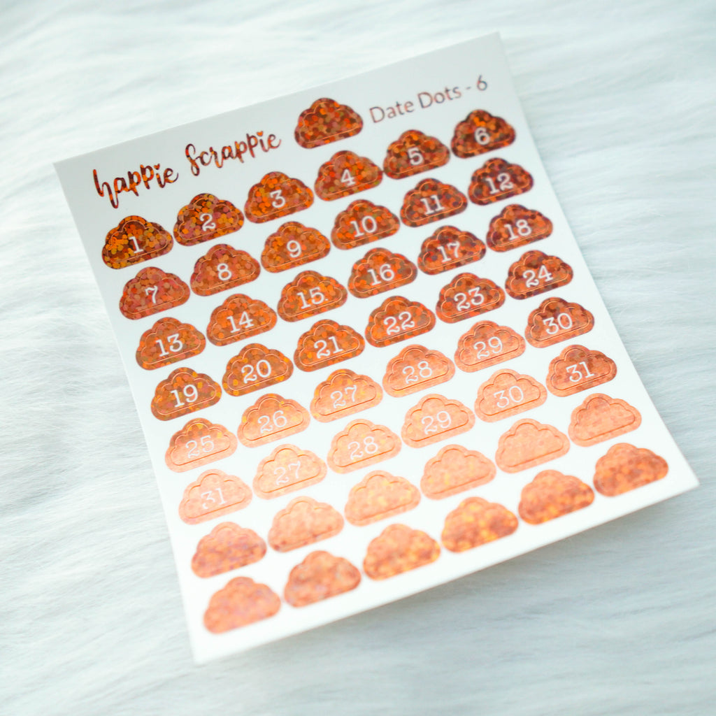 Mini Stickers : Date Numbers / Date Dots 6 (Cloud)