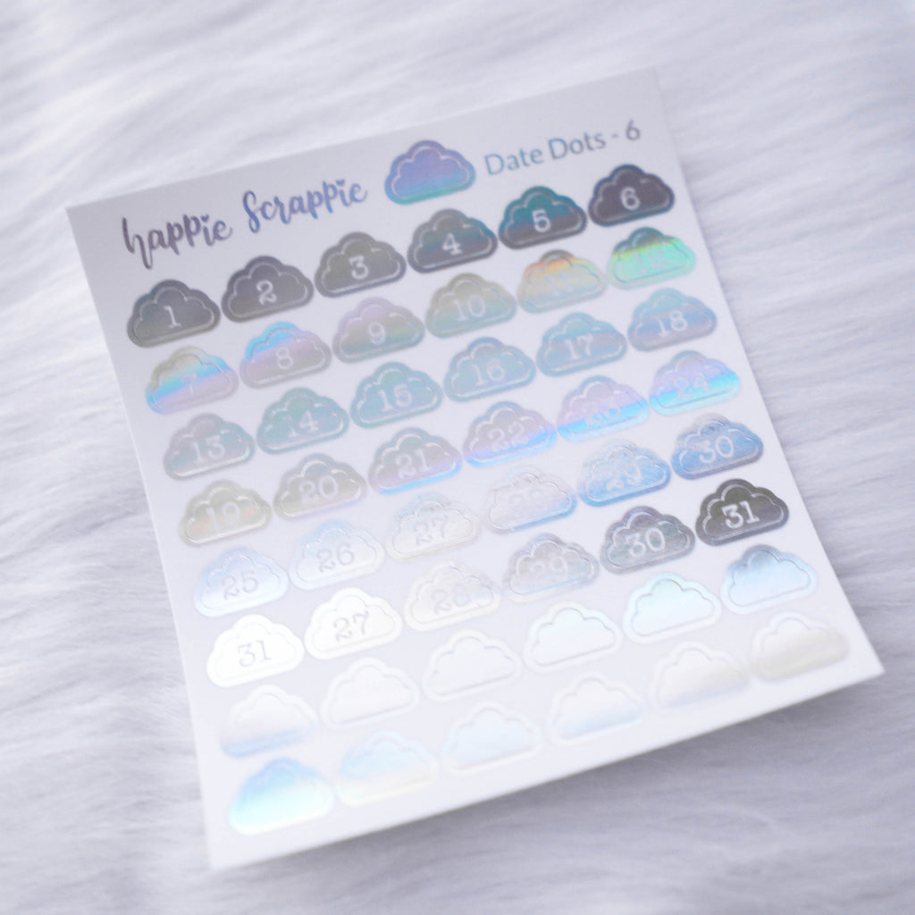 Mini Stickers : Date Numbers / Date Dots 6 (Cloud)