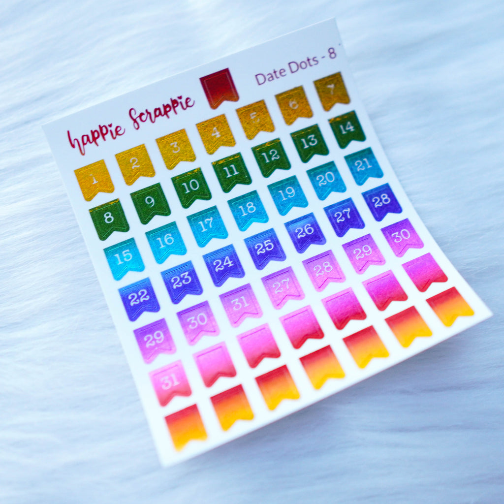 Mini Stickers : Date Numbers / Date Dots 8 (Flag)