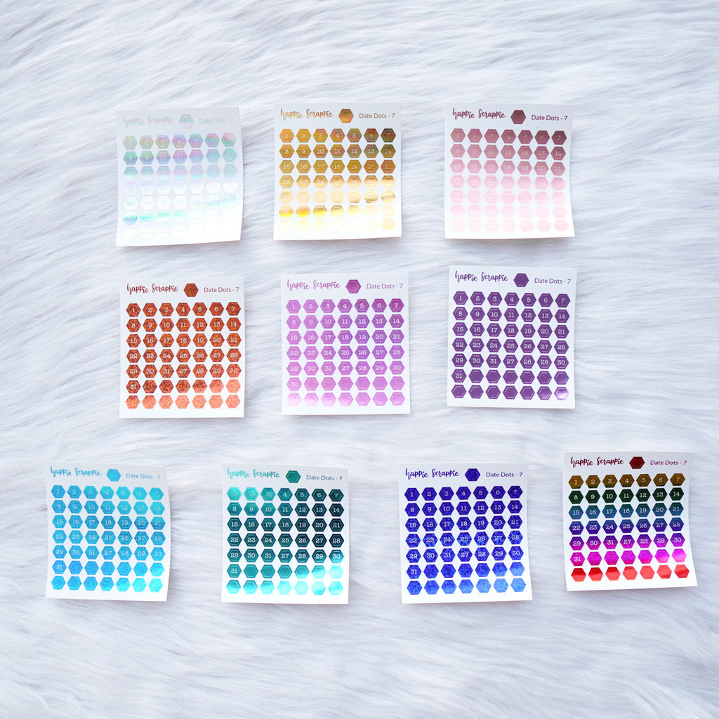 Mini Stickers : Date Numbers / Date Dots 7 (Hexagon)