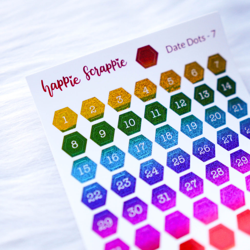 Mini Stickers : Date Numbers / Date Dots 7 (Hexagon)