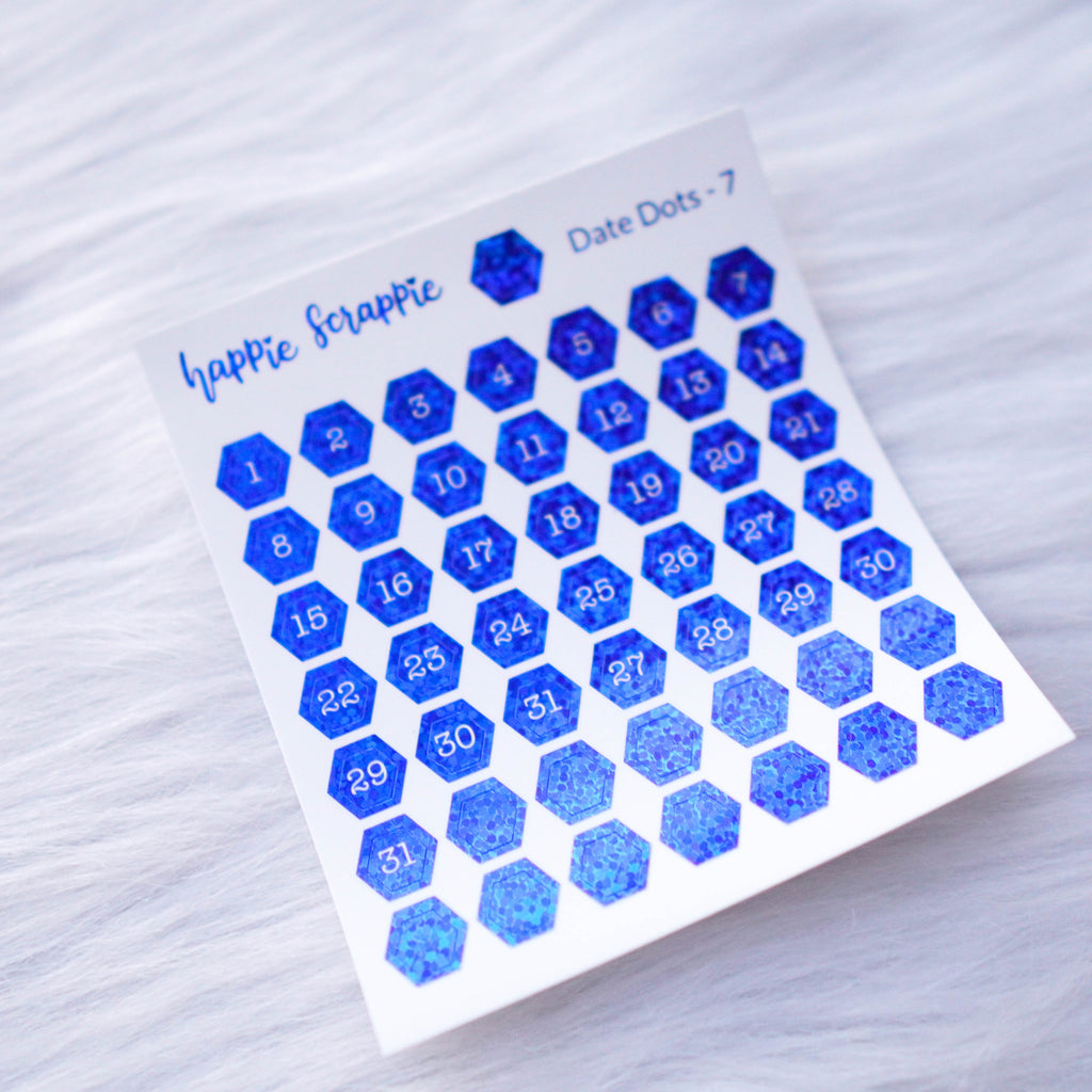 Mini Stickers : Date Numbers / Date Dots 7 (Hexagon)