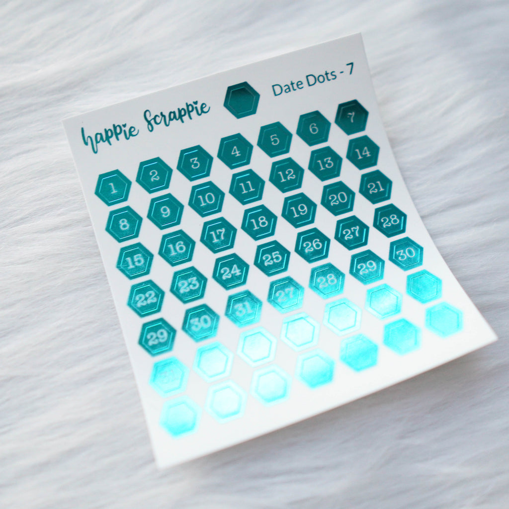 Mini Stickers : Date Numbers / Date Dots 7 (Hexagon)