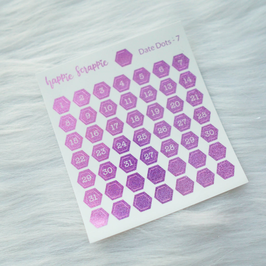 Mini Stickers : Date Numbers / Date Dots 7 (Hexagon)