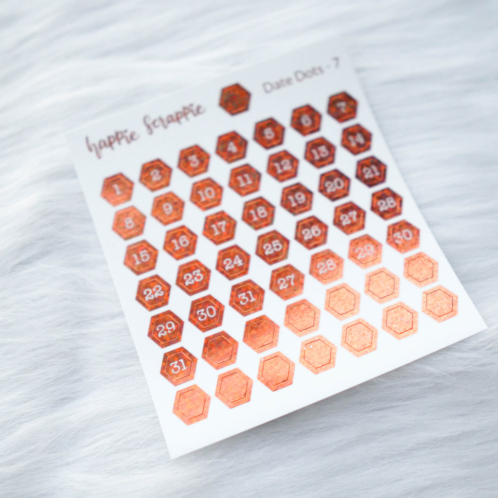 Mini Stickers : Date Numbers / Date Dots 7 (Hexagon)